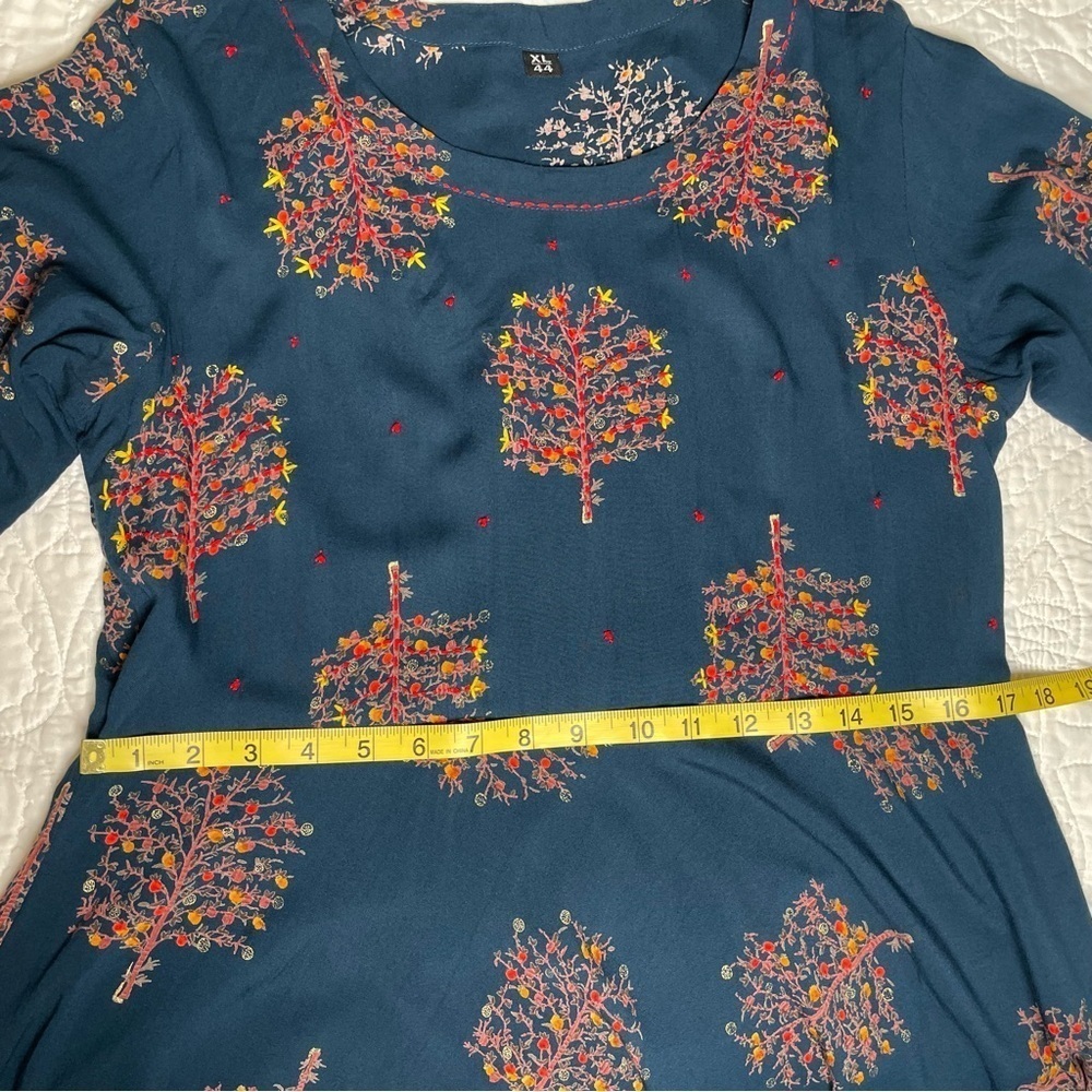 Chic and Flowy Full Length Maxi Dress Embroidered Jewel Tone Teal Blue Size XL - Picture 10 of 13
